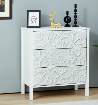 Wirrytor Mid century Nightstand with Drawers, Bedside Table 2 Drawer Dresser with Embossed Pattern