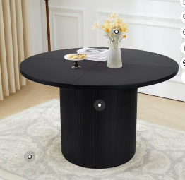 Wirrytor Round Dining Table, Modern Farmhouse Kitchen Table, 47 Inch Coffee Circle Dining Tables with Wood Strip Base for Kitchen Living Room, Black