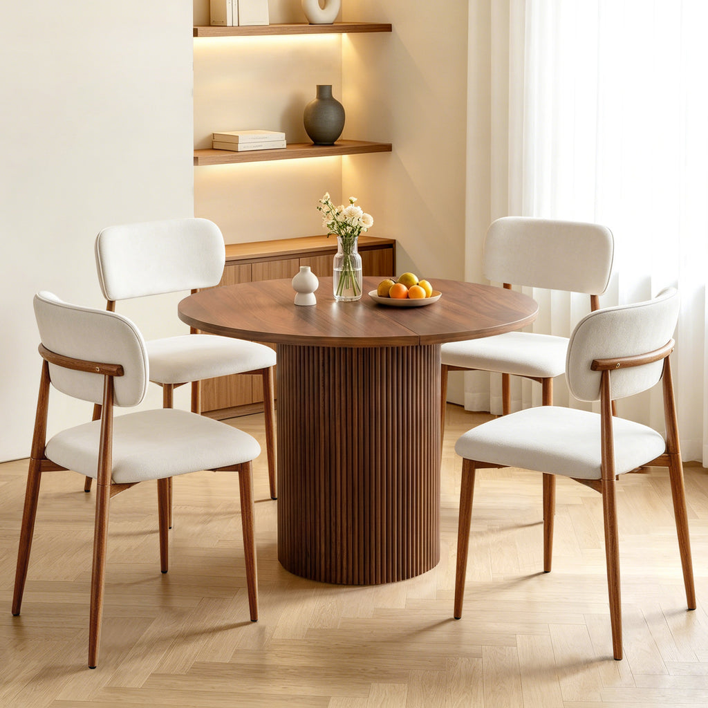 WIRRYTOR Modern Upholstered Dining Chairs Set of 4, Metal Frame Kitchen Chairs with Wood Look, Barrel Back Velvet Chairs for Dining Room