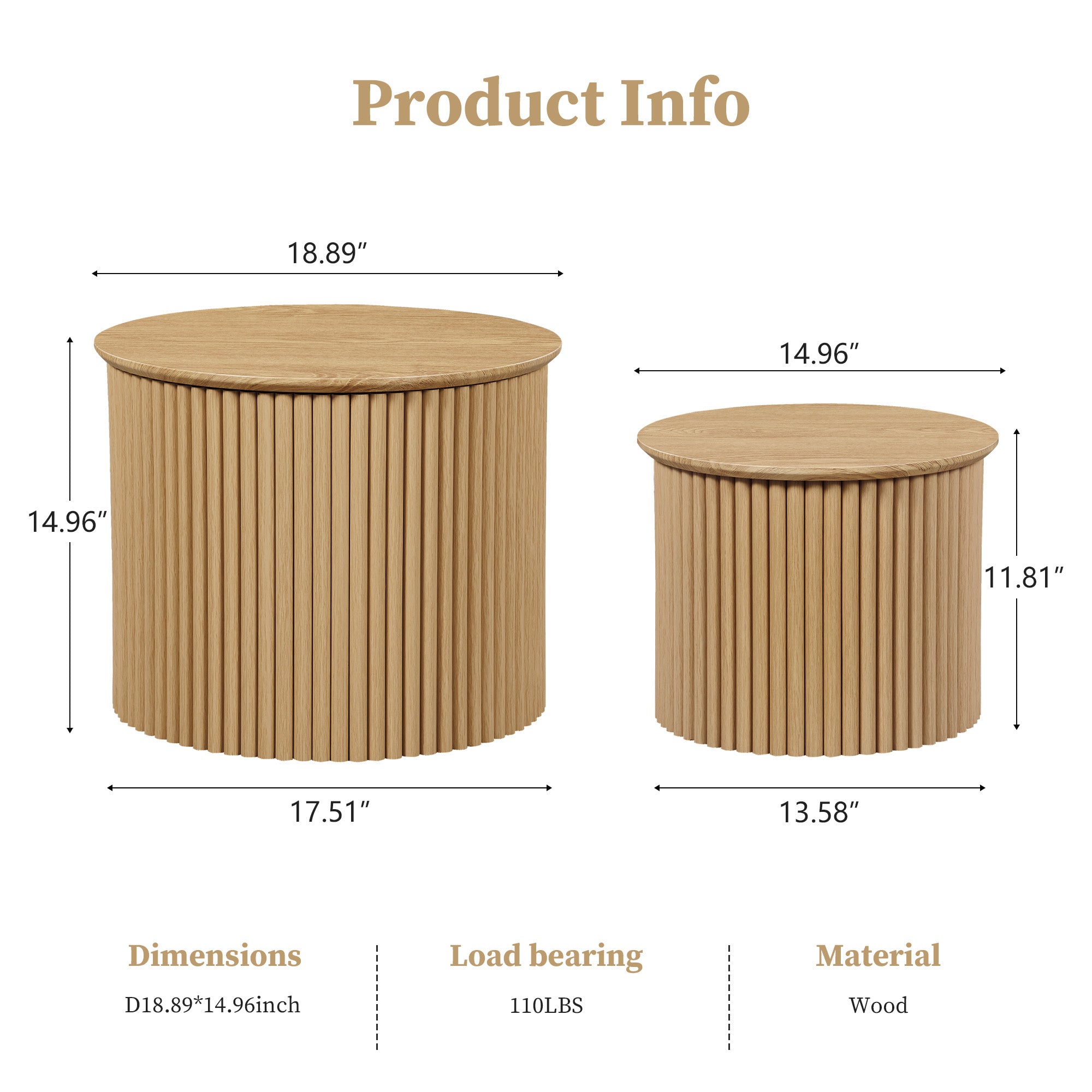 Wirrytor Rattan Round Coffee Table with 2-Tier Wood Storage