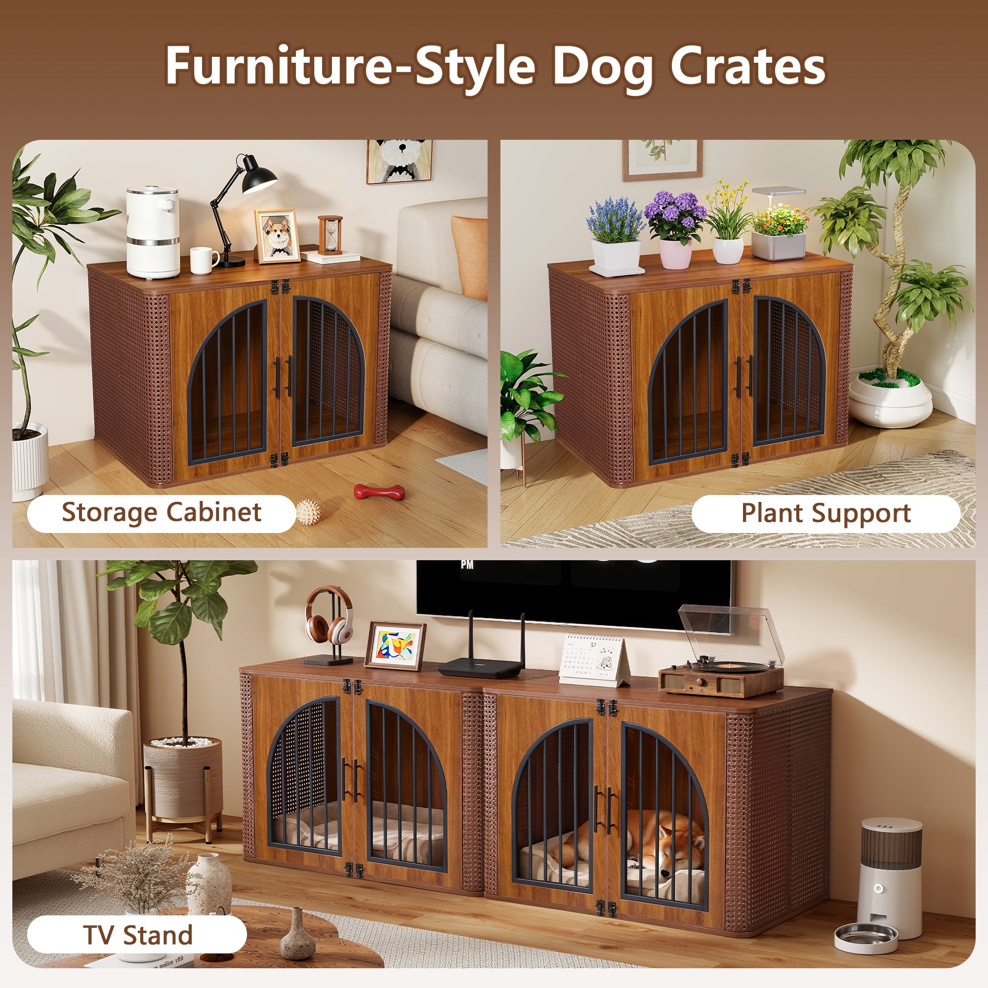 WIRRYTOR 39.37" Wooden Furniture Dog Crate with Arched Doors, Modern Indoor Dog Kennel Pet House End Table for Medium Dogs