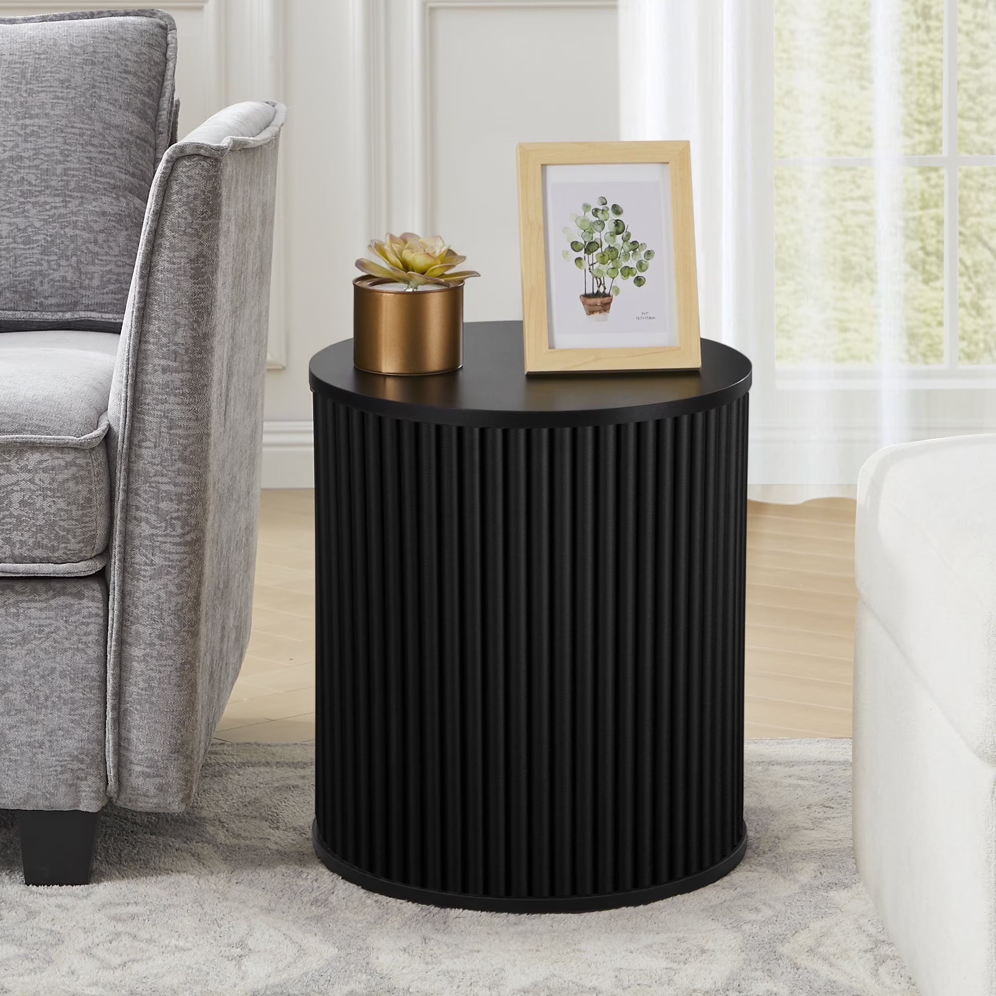 Wirrytor Round Side Table for living room, Fluted End Table for Small Spaces, Mid Century Modern Small Accent Tables, Bedside Table, Couch Side Table, Nightstand for Bedroom Couch,Black