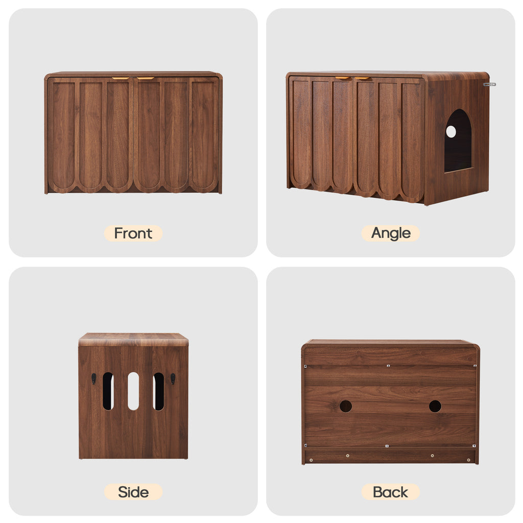 Wirrytor Wave Panel Cat Litter Box Enclosure, Modern Hidden Litter Box with Side Hooks, Multi-Use Cat Washroom Furniture for Living Room