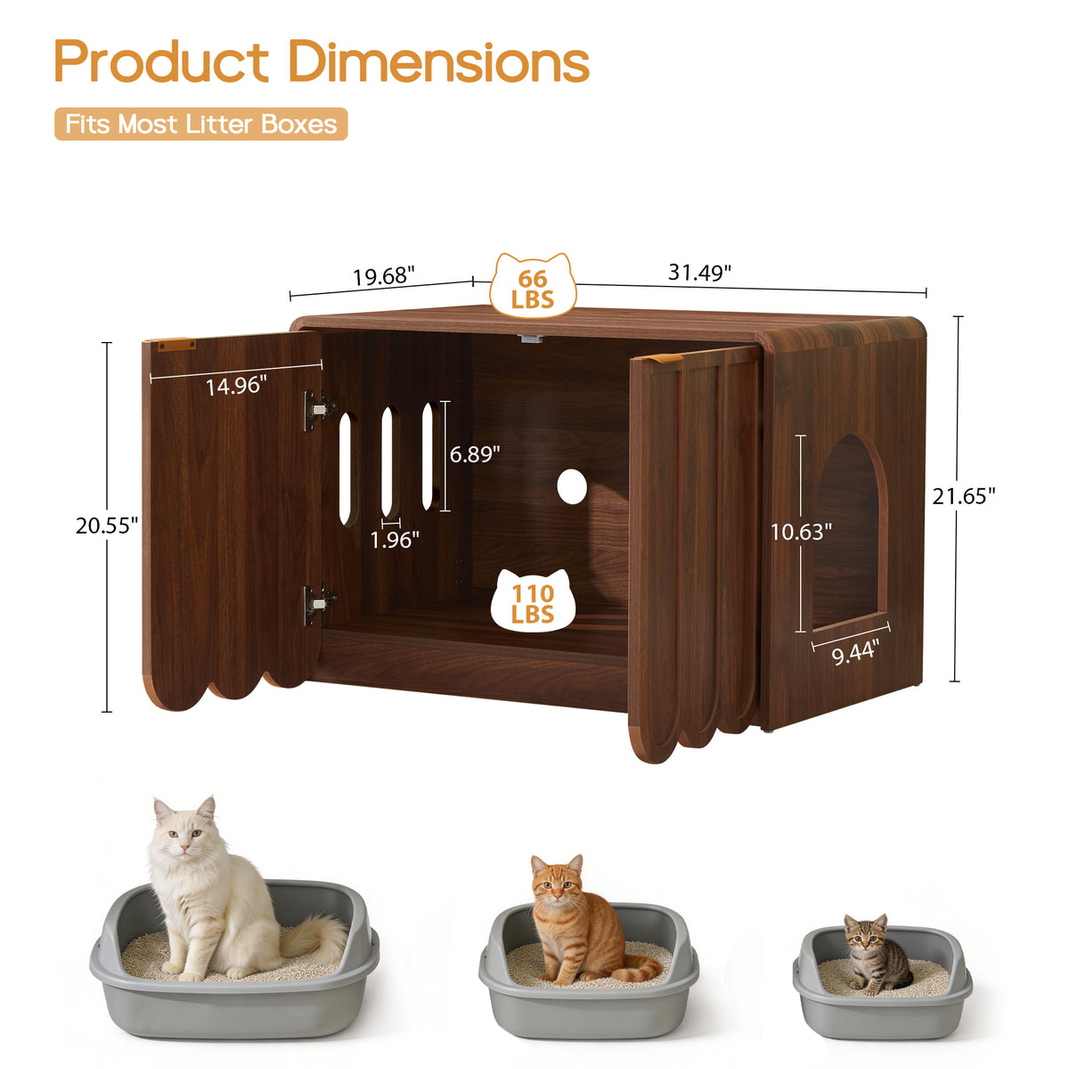 Wirrytor Wave Panel Cat Litter Box Enclosure, Modern Hidden Litter Box with Side Hooks, Multi-Use Cat Washroom Furniture for Living Room