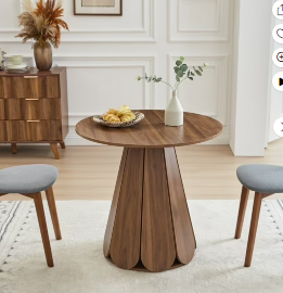 Wirrytor 47 ' Round Circle Wooden Pedestal Dining Table, with Round Tabletop & Curved Trestle Legs in Antiqued Brown Finish, Place Dining Table, Bistro