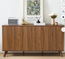 Wirrytor Sideboard Storage Cabinet with Doors and Shelves, Buffet Cabinet with Storage, Credenza Storage Cabinet for Kitchen, Wooden Fluted Cabinet, Under TV Cabinet with Storage - Black