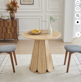 Wirrytor 47 ' Round Circle Wooden Pedestal Dining Table, with Round Tabletop & Curved Trestle Legs in Antiqued Brown Finish, Place Dining Table, Bistro