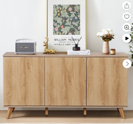 Wirrytor Sideboard Storage Cabinet with Doors and Shelves, Buffet Cabinet with Storage, Credenza Storage Cabinet for Kitchen, Wooden Fluted Cabinet, Under TV Cabinet with Storage - Black