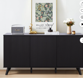 Wirrytor Sideboard Storage Cabinet with Doors and Shelves, Buffet Cabinet with Storage, Credenza Storage Cabinet for Kitchen, Wooden Fluted Cabinet, Under TV Cabinet with Storage - Black