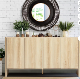 Wirrytor Sideboard Storage Cabinet with Doors and Shelves, Buffet Cabinet with Storage, Credenza Storage Cabinet for Kitchen, Wooden Fluted Cabinet, Under TV Cabinet with Storage - Black