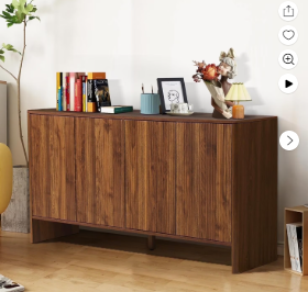 Wirrytor Sideboard Storage Cabinet with Doors and Shelves, Buffet Cabinet with Storage, Credenza Storage Cabinet for Kitchen, Wooden Fluted Cabinet, Under TV Cabinet with Storage - Black