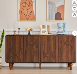 Wirrytor Mid Century Modern Sideboard Buffet Cabinet with Fluted Doors, Small Farmhouse Credenza with Adjustable Shelves Modular Storage Cabinets for Dining Room, Living Room