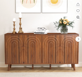 Wirrytor Sideboard Storage Cabinet with Doors and Shelves, Buffet Cabinet with Storage, Credenza Storage Cabinet for Kitchen, Wooden Fluted Cabinet, Under TV Cabinet with Storage - Black
