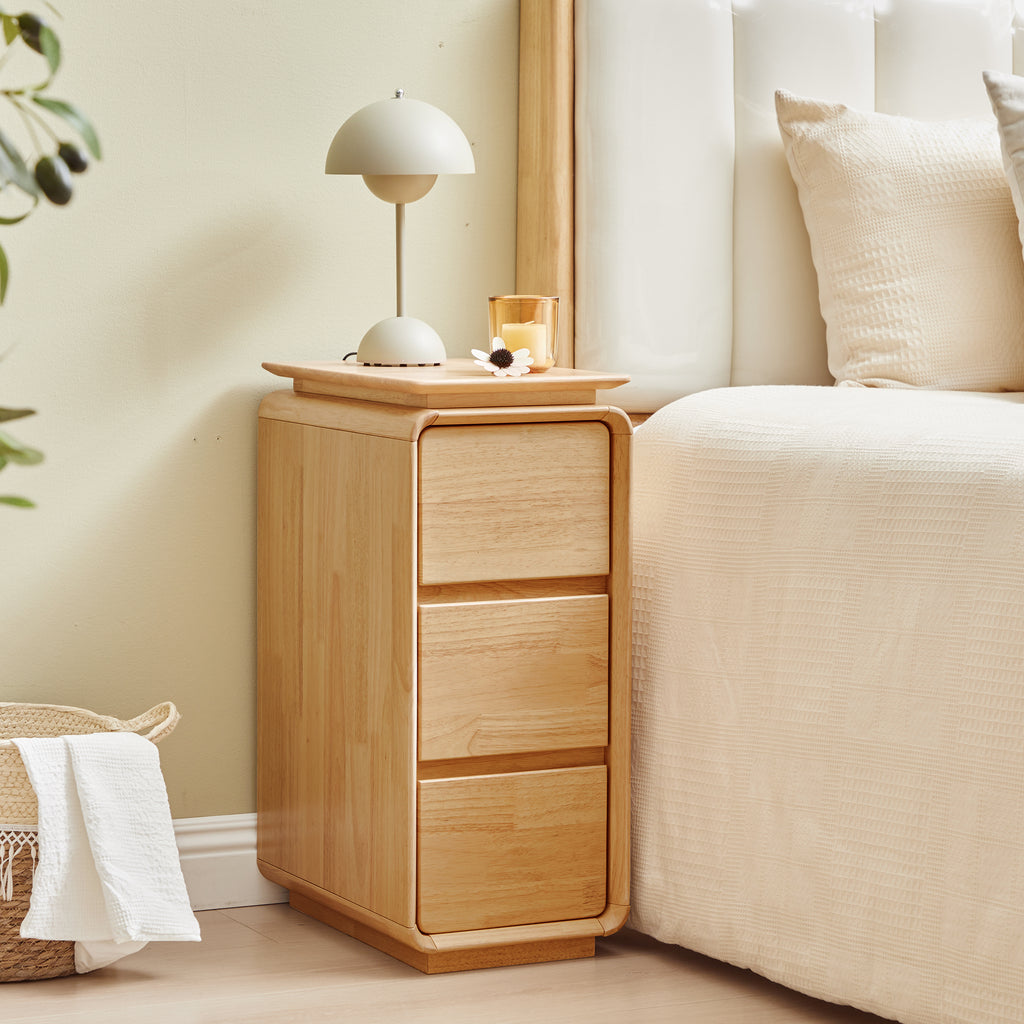 WIRRYTOR Curved Wave Narrow Nightstand Set of 2 for Bedroom, Mid-Century Modern 3 Drawer Slim Bedside Tables, Retro End Table Set of 2