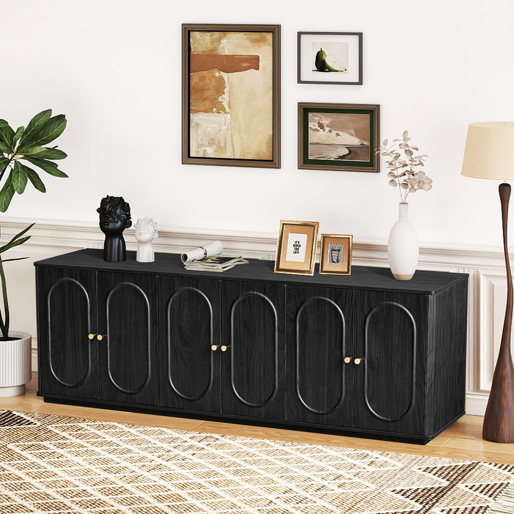 Wirrytor Mid Century Modern Fluted Sideboard Buffet Cabinet with Doors, Console Cabinet with Adjustable Shelves, Under TV Cabinet with Storage,Green