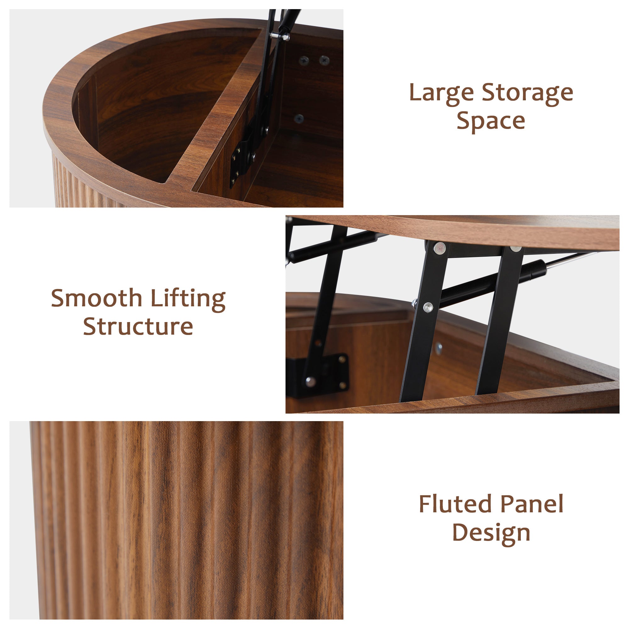 Wirrytor Lift Top Coffee Table with Storage and Open Storage Shelf, Oval Coffee Table for Living Room, Elliptical Arc Design, Fluted Center Table,  Finish & Spacious Storage,