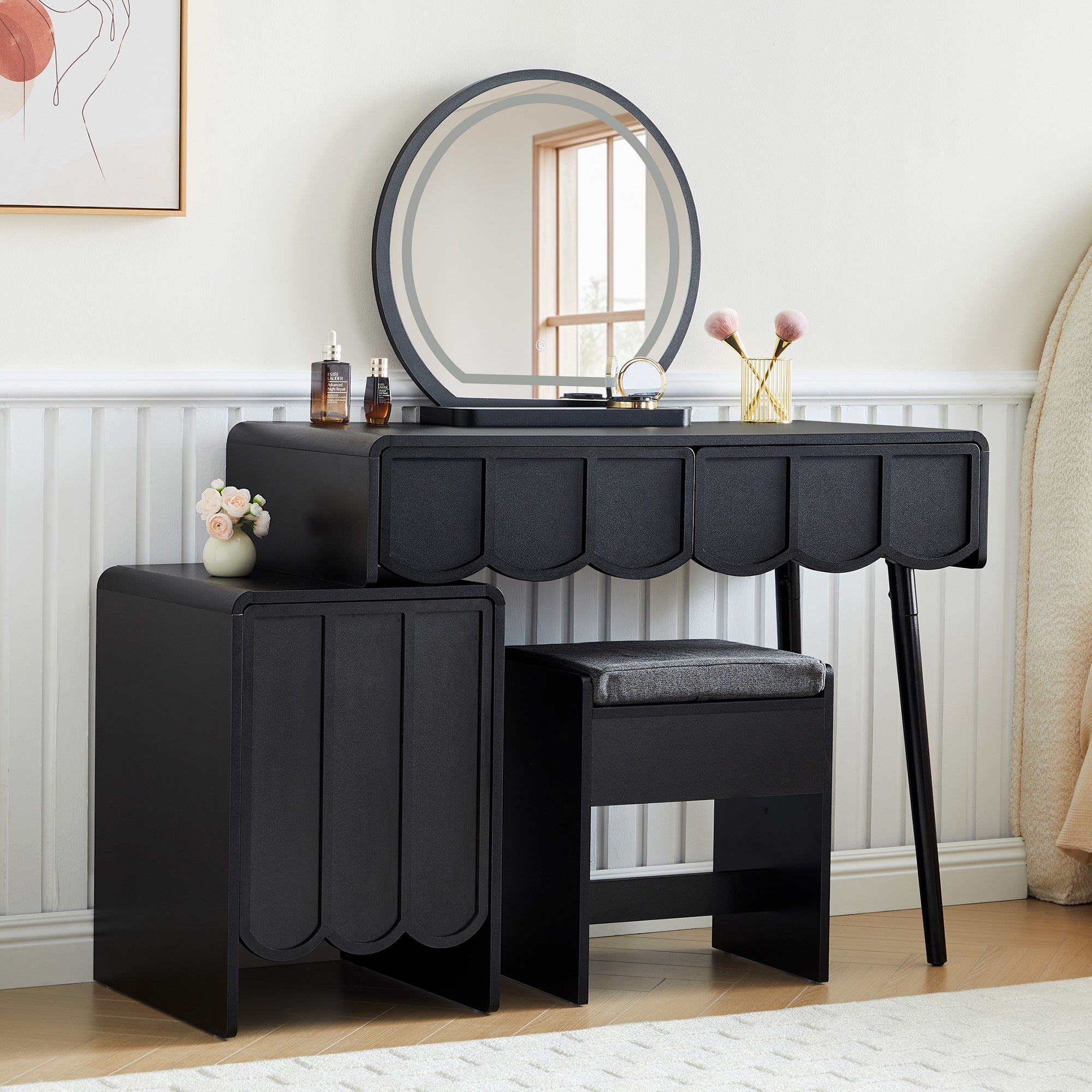 Wirrytor Farmhouse Vanity Desks with Light Mirrors