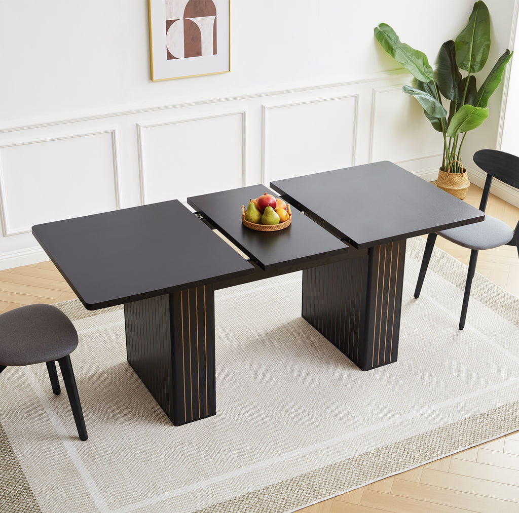 Wirrytor Rectangle Extendable Dining Table for 6-8 People Modern Expandable Kitchen Table with White Pedestal Base Wood veneer Particle Board Space Saving Design. Oak