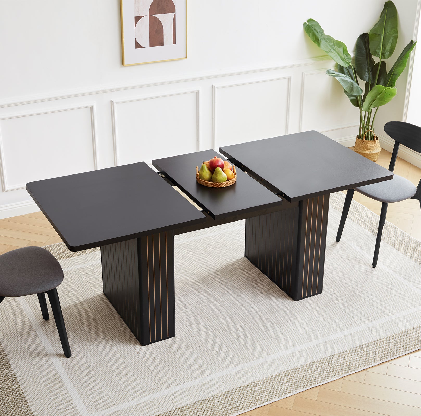 Wirrytor Rectangle Extendable Dining Table for 6-8 People Modern Expandable Kitchen Table with White Pedestal Base Wood veneer Particle Board Space Saving Design. Oak