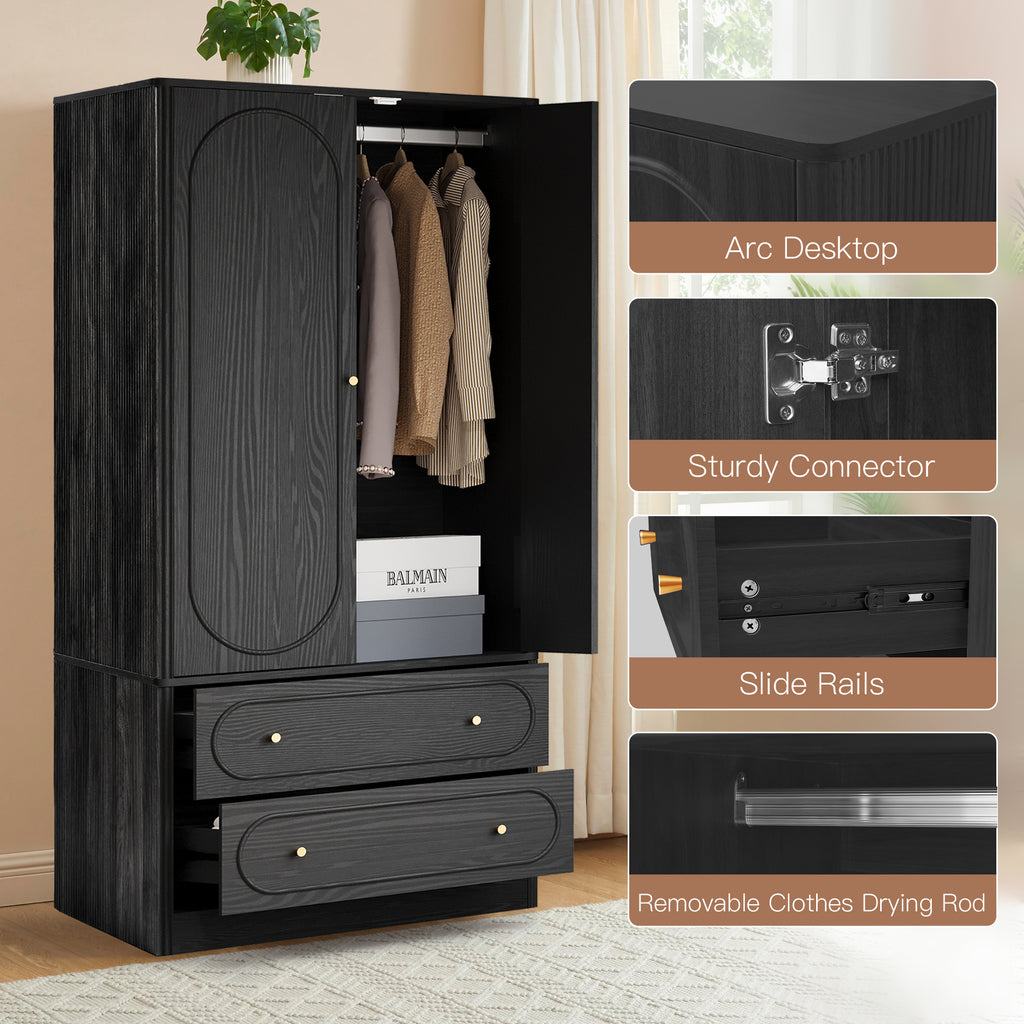 Wirrytor Armoire Wooden Closet with 2 Doors and 2 Drawer