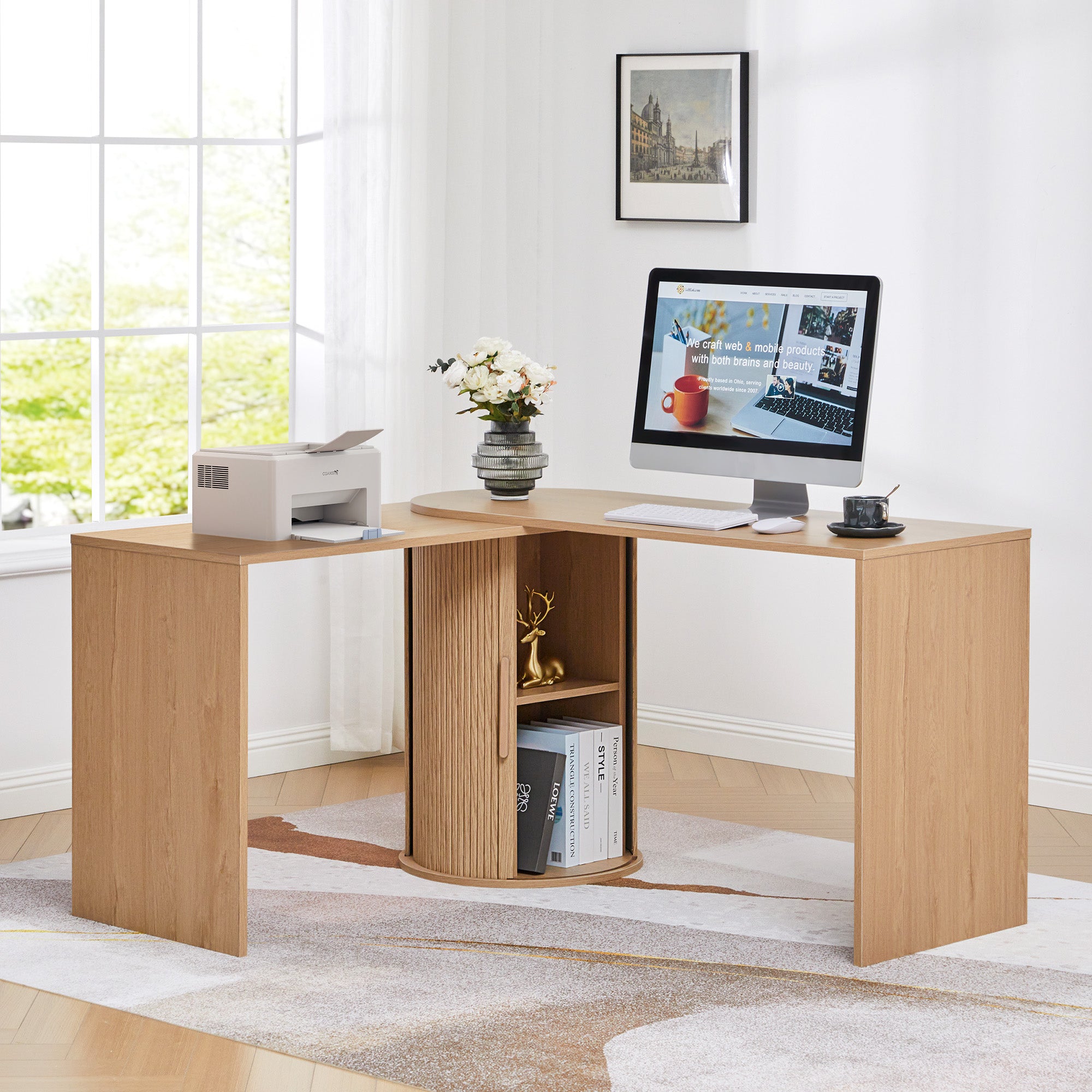 Wirrytor L Shaped Desk Corner Office Desk Computer Desk with Storage Cabinet