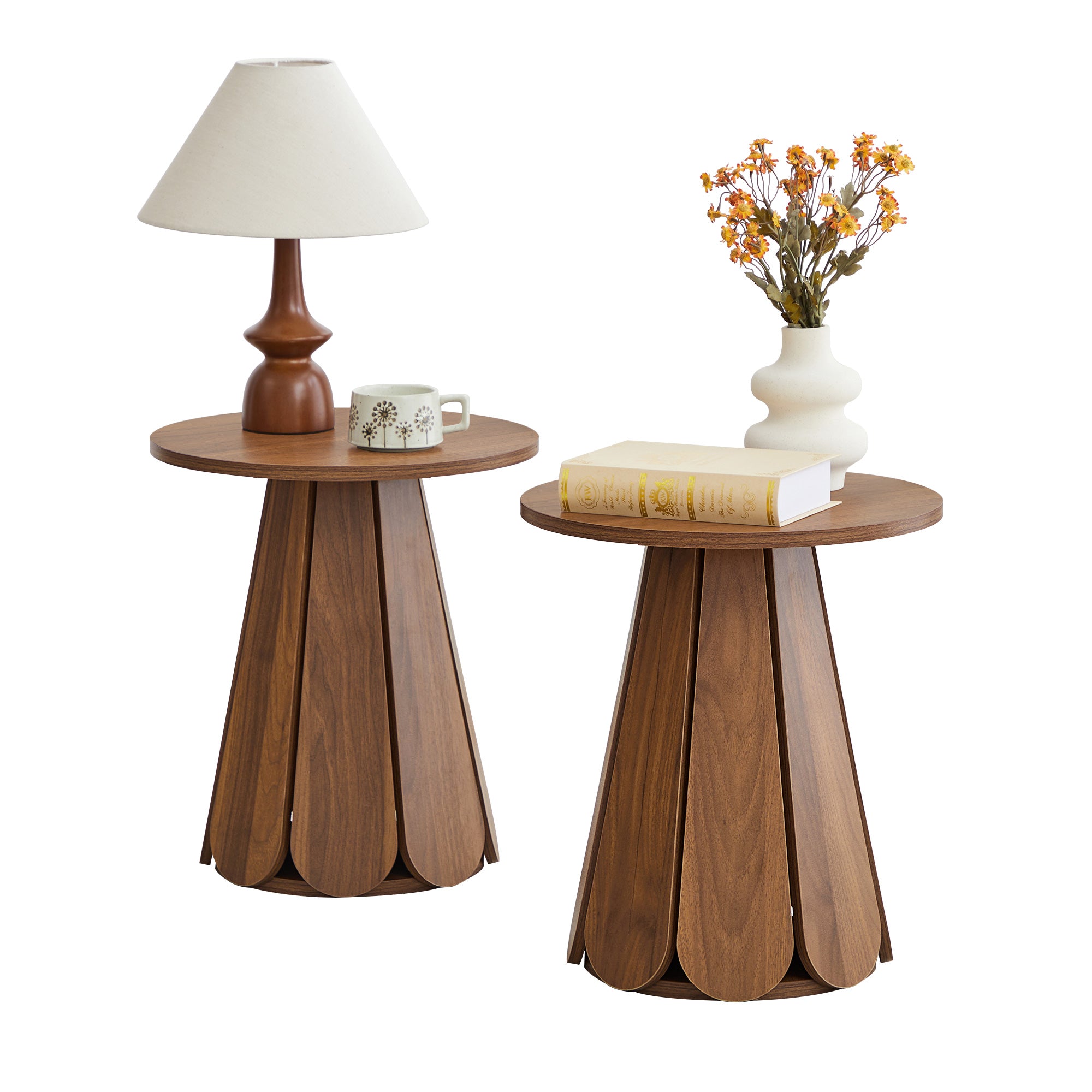 Wirrytor Farmhouse Small Pedestal End Table Set of 2, Round Martini Table, Rustic Drink Table, Accent Side Table for Living Room Bedroom,Natural Wood