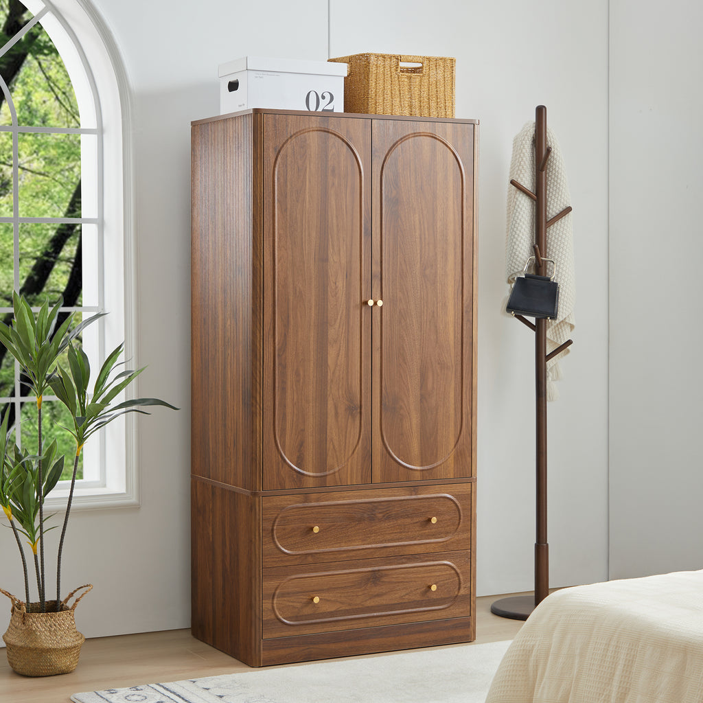 Wirrytor Armoire Wooden Closet with 2 Doors and 2 Drawer