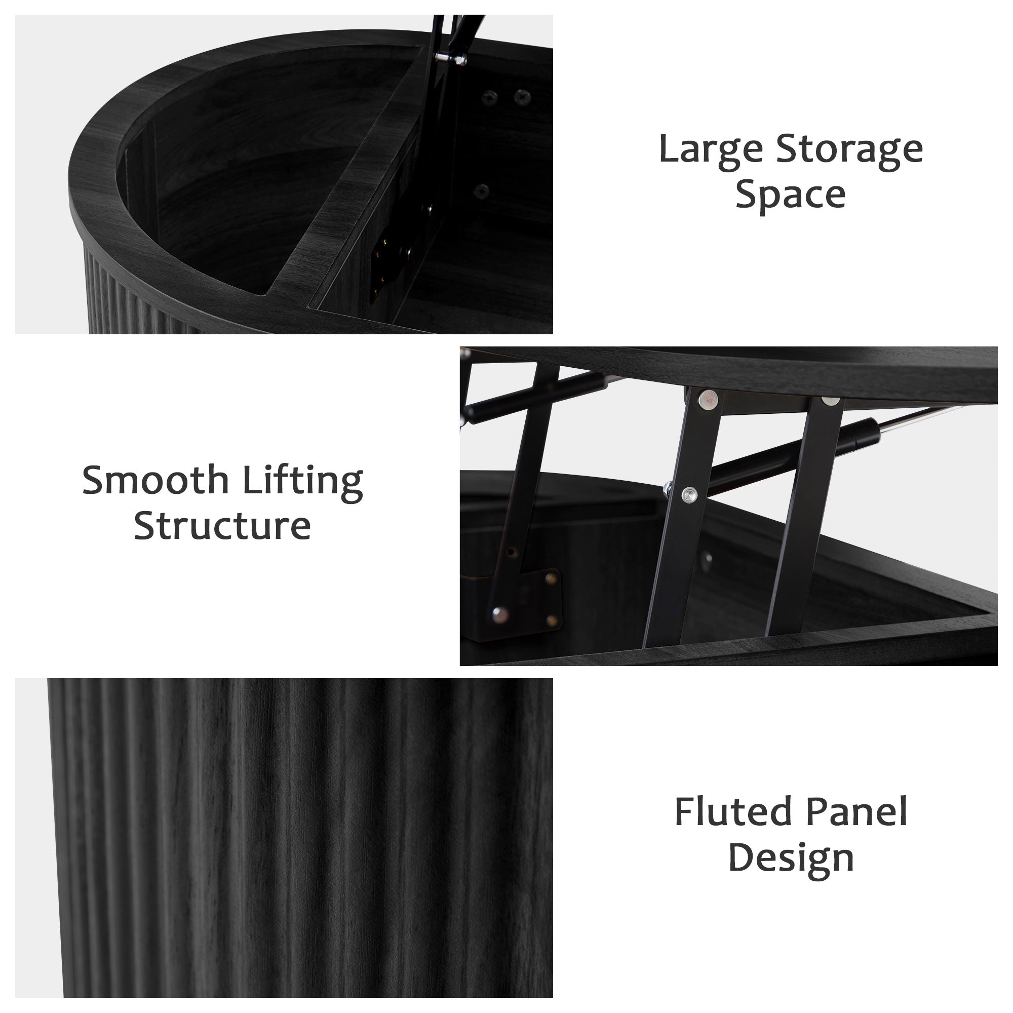 Wirrytor Lift Top Coffee Table with Storage and Open Storage Shelf, Oval Coffee Table for Living Room, Elliptical Arc Design, Fluted Center Table,  Finish & Spacious Storage,