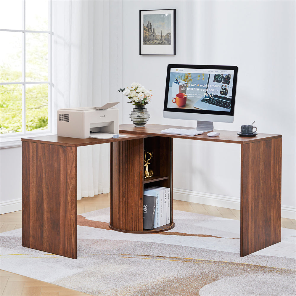 Wirrytor L Shaped Desk Corner Office Desk Computer Desk with Storage Cabinet