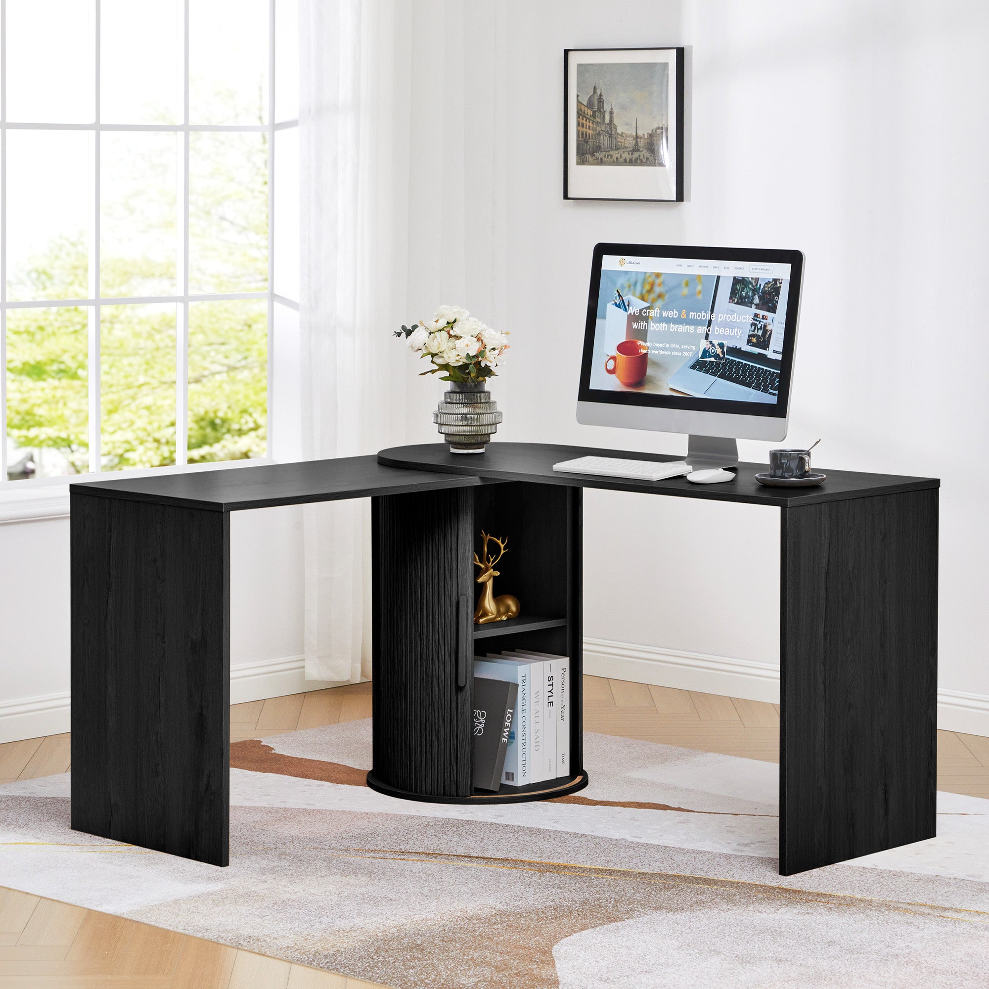Wirrytor L Shaped Desk Corner Office Desk Computer Desk with Storage Cabinet