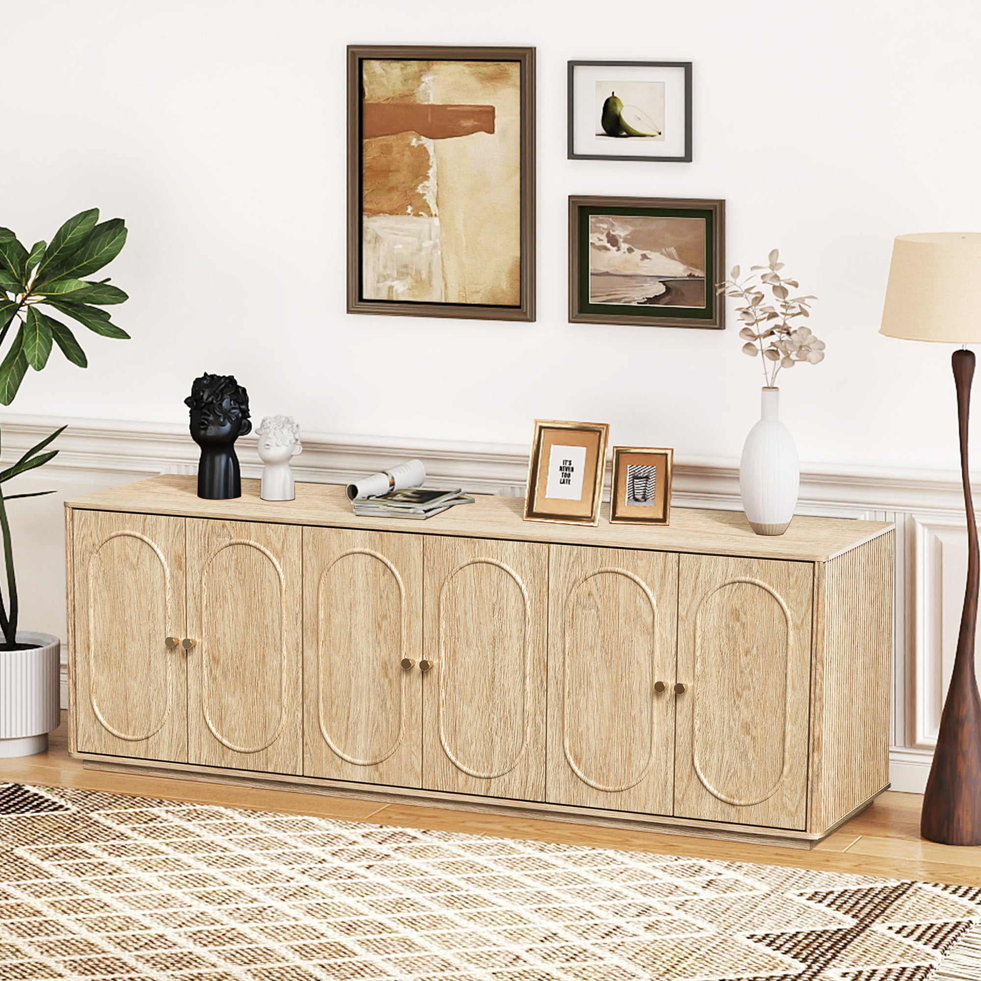 Wirrytor Mid Century Modern Fluted Sideboard Buffet Cabinet with Doors, Console Cabinet with Adjustable Shelves, Under TV Cabinet with Storage,Green