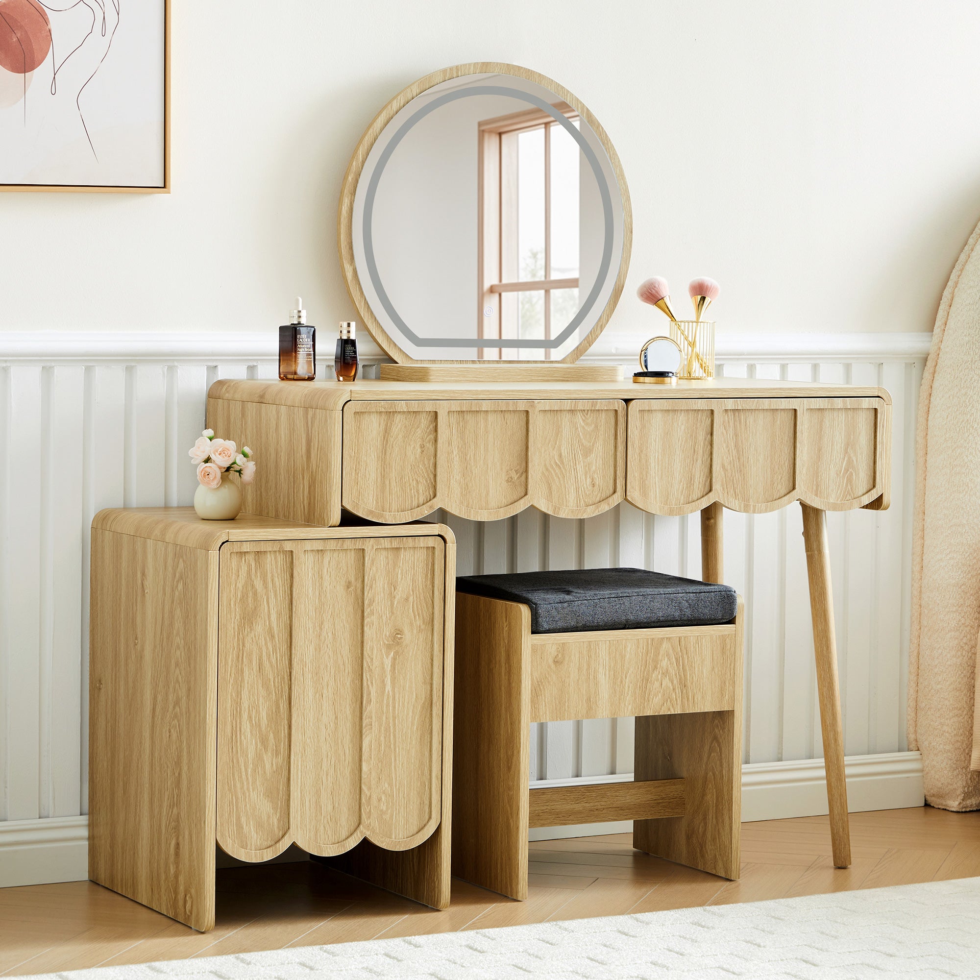 Wirrytor Farmhouse Vanity Desks with Light Mirrors