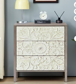 Wirrytor Mid century Nightstand with Drawers, Bedside Table 2 Drawer Dresser with Embossed Pattern