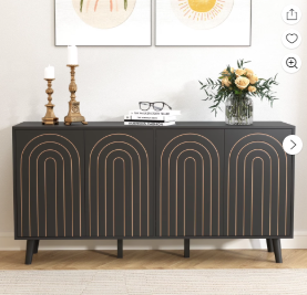 Wirrytor Sideboard Storage Cabinet with Doors and Shelves, Buffet Cabinet with Storage, Credenza Storage Cabinet for Kitchen, Wooden Fluted Cabinet, Under TV Cabinet with Storage - Black