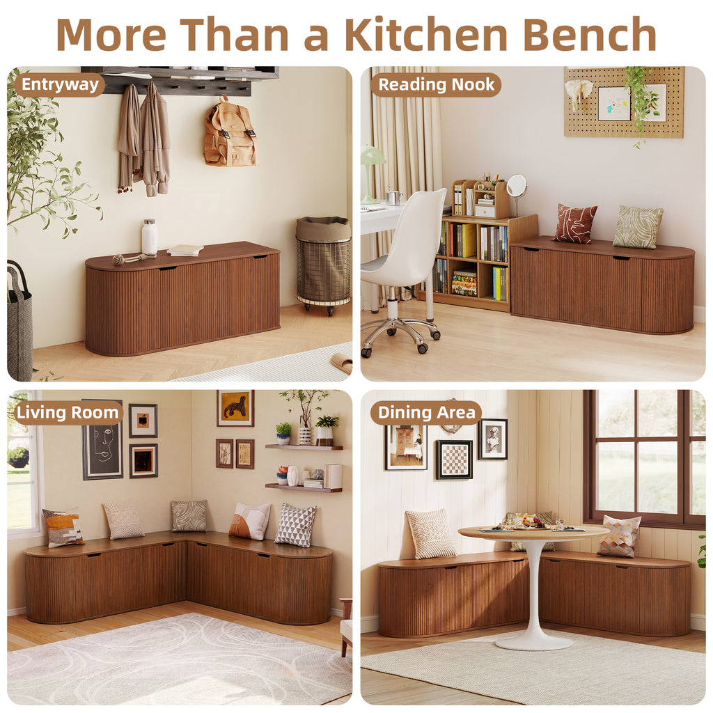 WIRRYTOR 59" Fluted L-Shaped Corner Storage Bench with Rounded Corners, Mid-Century Modern Breakfast Nook Bench, Extra Large Storage Chest
