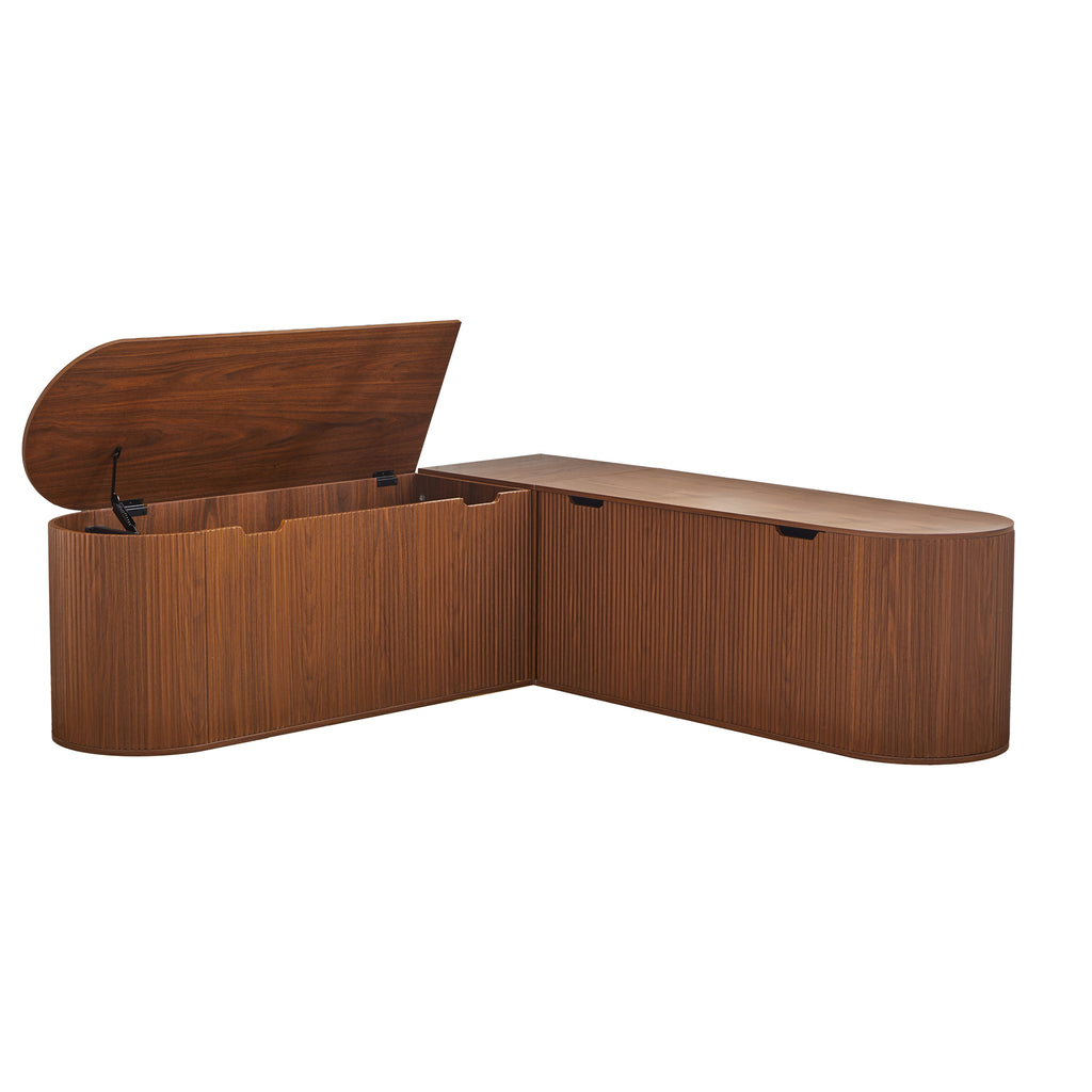 WIRRYTOR 59" Fluted L-Shaped Corner Storage Bench with Rounded Corners, Mid-Century Modern Breakfast Nook Bench, Extra Large Storage Chest