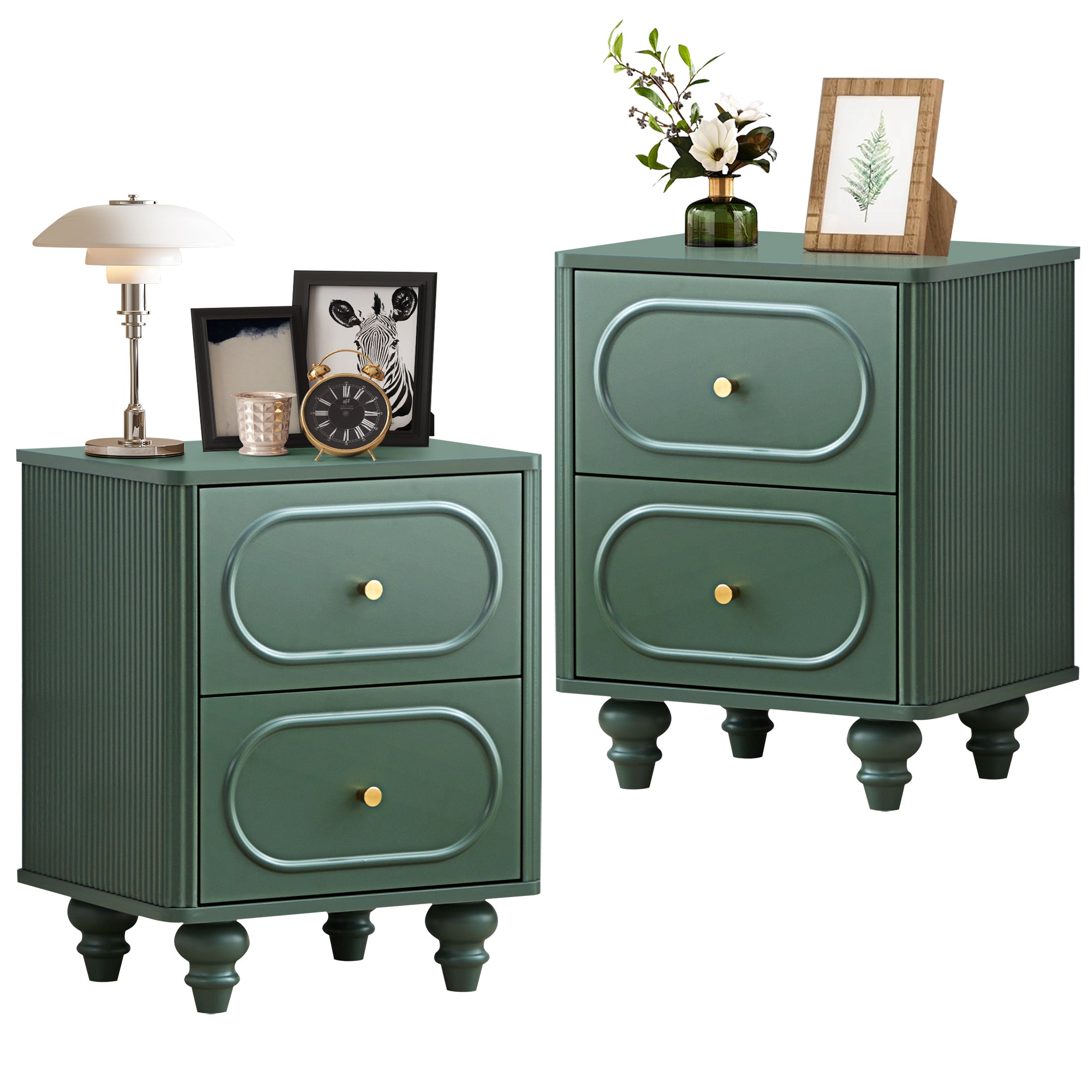 Wirrytor 2 Drawer Fluted Nightstand, Mid Century Modern Farmhouse Night Stand Small End Table Bedside Table for Bedroom, Living Room, Black