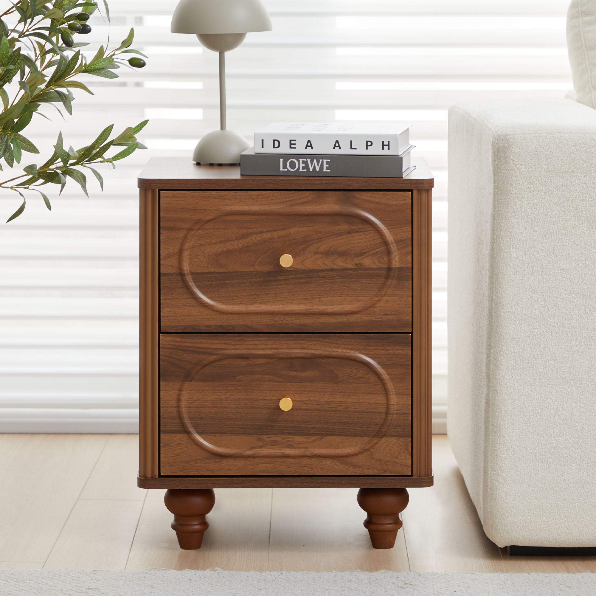 Wirrytor 2 Drawer Fluted Nightstand, Mid Century Modern Farmhouse Night Stand Small End Table Bedside Table for Bedroom, Living Room, Black