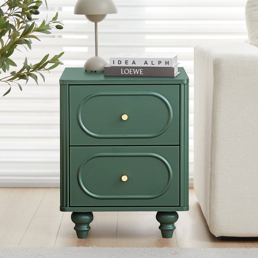 Wirrytor 2 Drawer Fluted Nightstand, Mid Century Modern Farmhouse Night Stand Small End Table Bedside Table for Bedroom, Living Room, Black