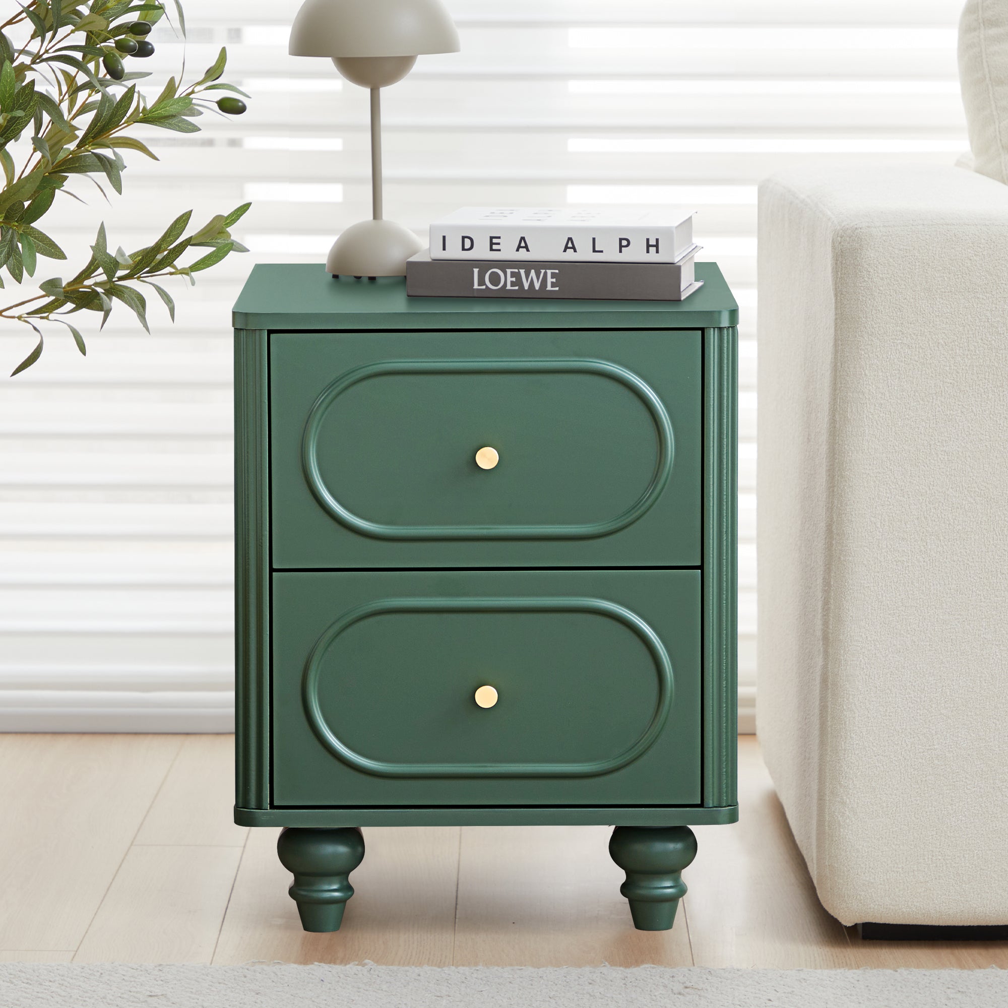 Wirrytor 2 Drawer Fluted Nightstand, Mid Century Modern Farmhouse Night Stand Small End Table Bedside Table for Bedroom, Living Room, Black
