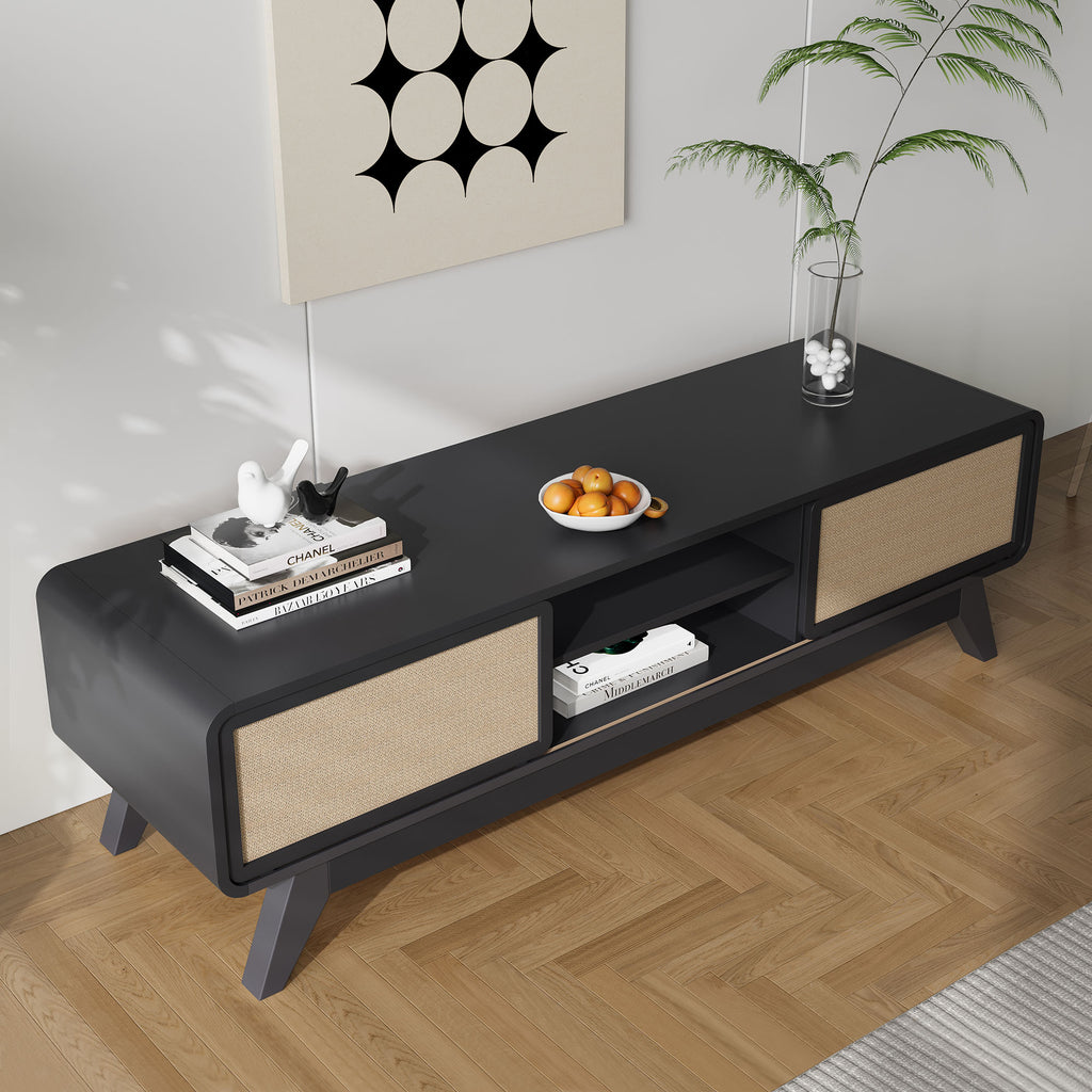 Wirrytor Deco Classic Media Console Wood TV Stand,Entertainment center for 65 inch tv, TV CONSOLE, TV Cabinet with 2-Tier Storage Shelves for Living Room, Bedroom,Walnut