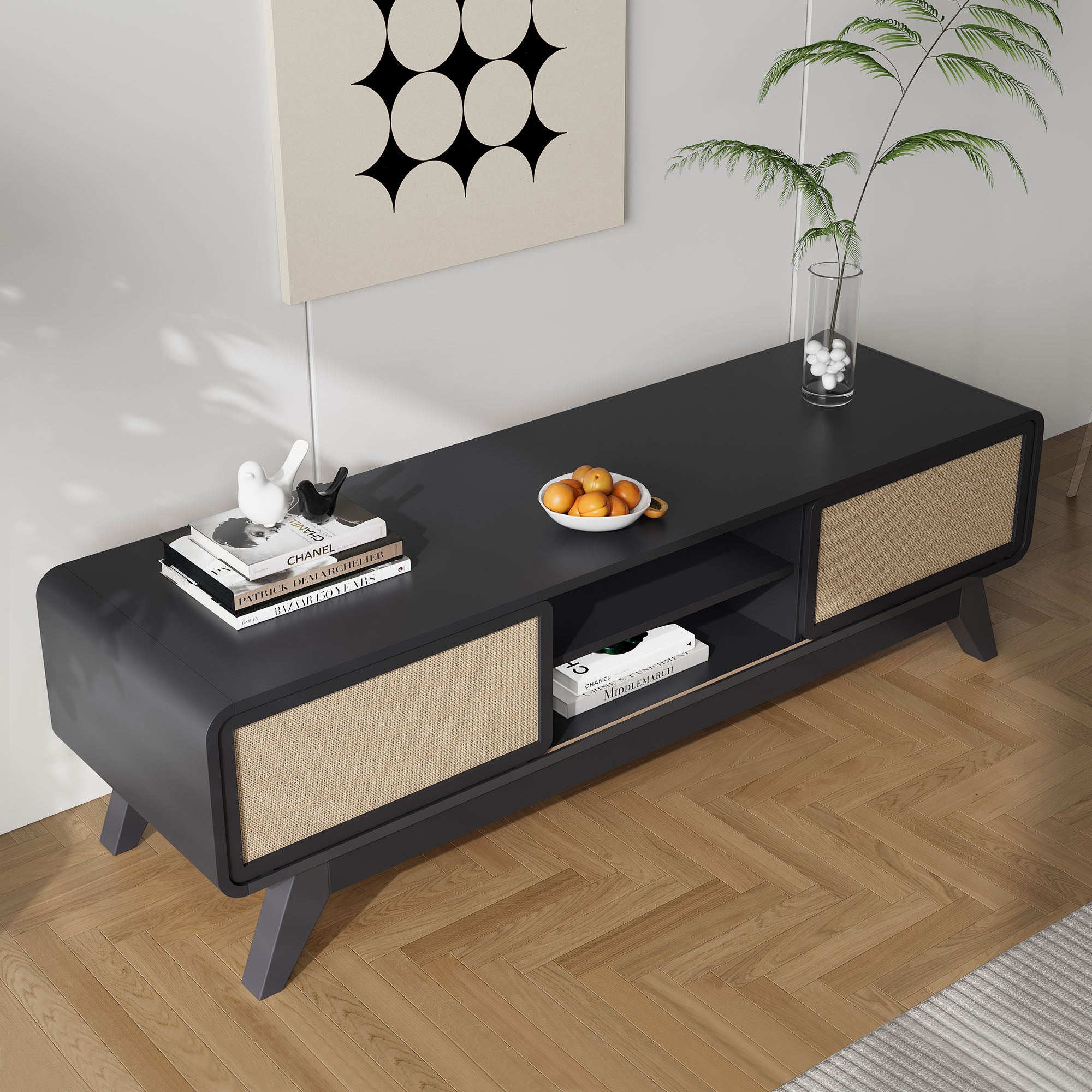 Wirrytor Deco Classic Media Console Wood TV Stand,Entertainment center for 65 inch tv, TV CONSOLE, TV Cabinet with 2-Tier Storage Shelves for Living Room, Bedroom,Walnut