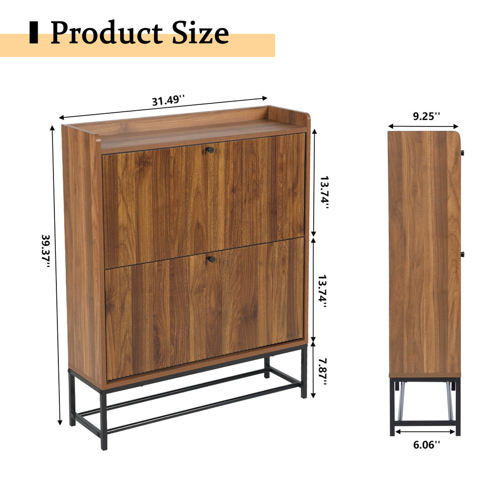 Wirrytor Narrow Shoe Cabinet for Entryway, Fluted Foyer Shoe Storage Cabinet with 2 Flip Drawers, Hidden Shoe Rack Organizer for Hallway Front Door Entrance, Walnut