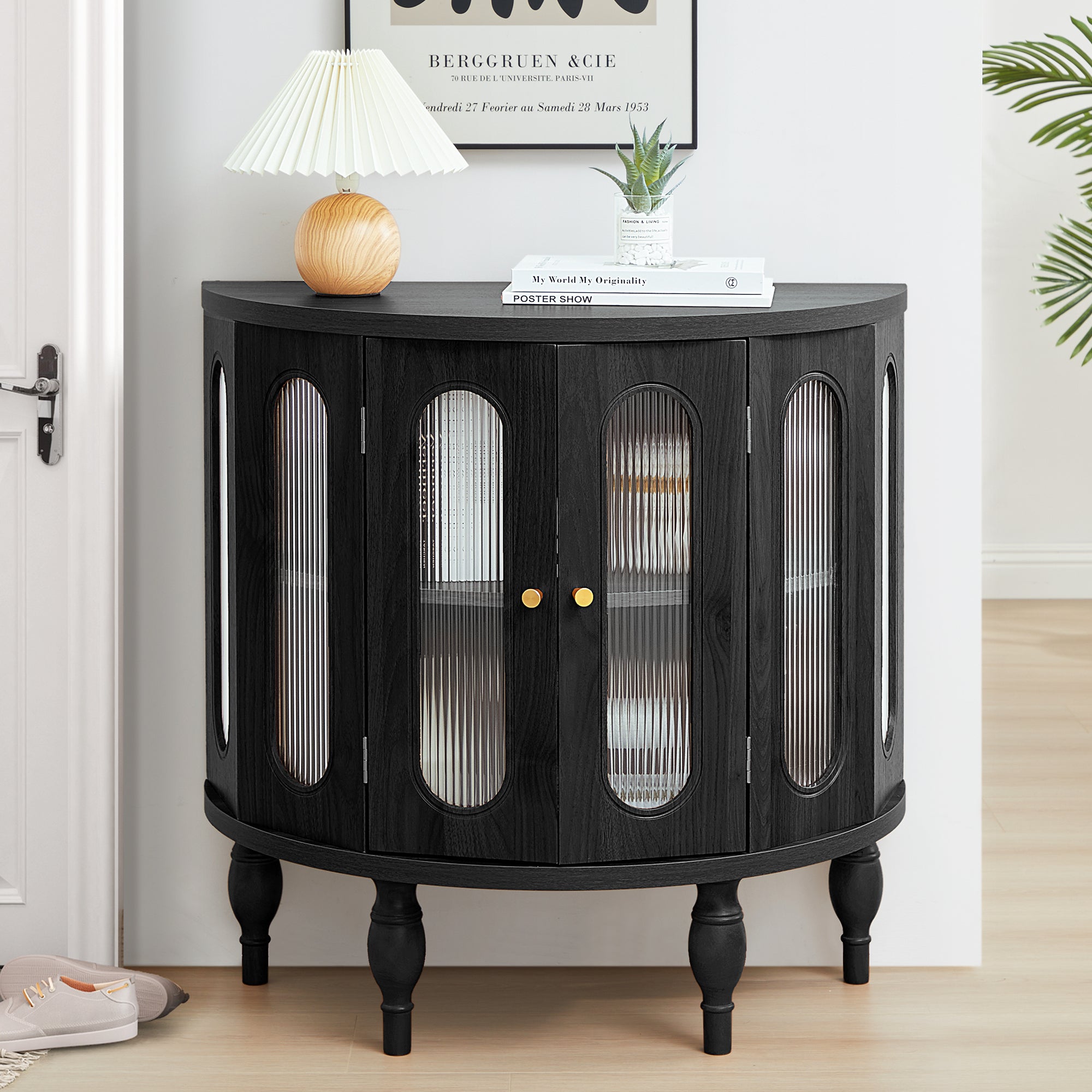 WIRRYTOR Modern Sideboard Buffet Cabinet, Fluted Accent Credenza, Black - Ideal for Living Room, Dining Room, Kitchen