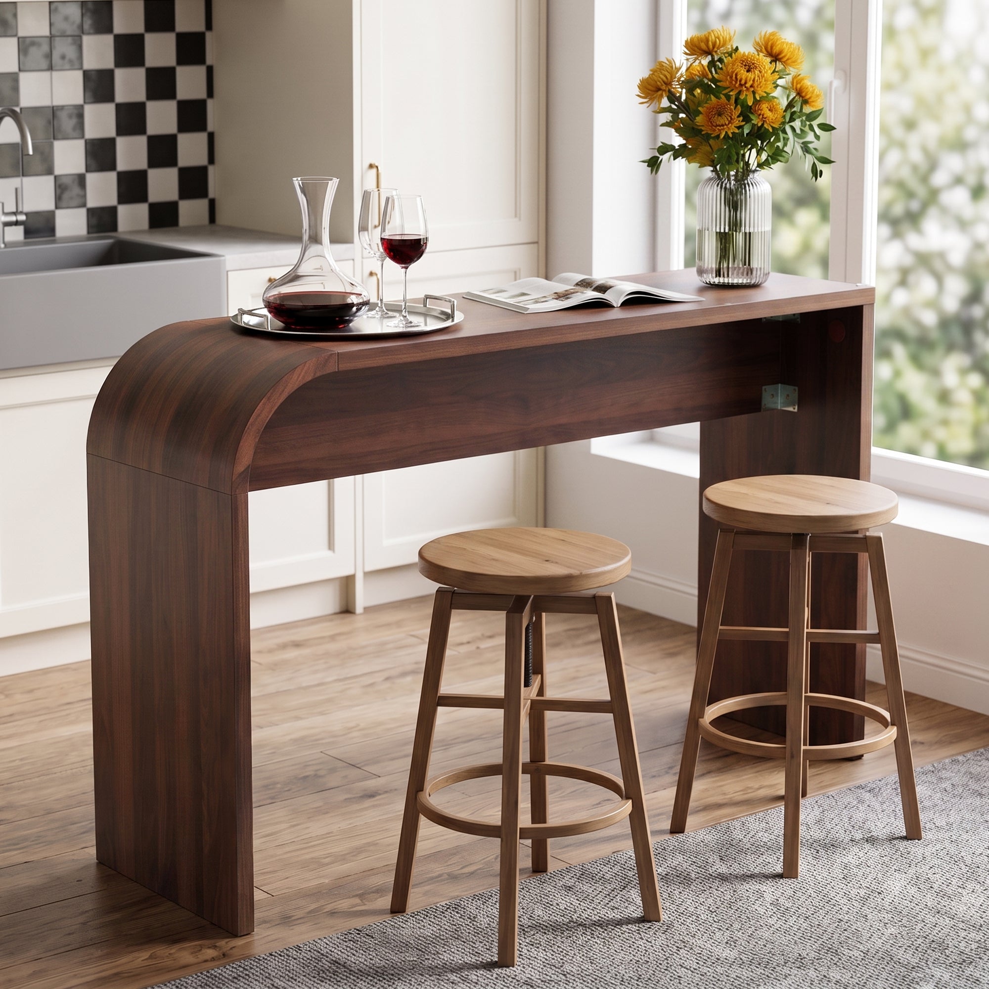 WIRRYTOR 55" Modern Waterfall Bar Table, 35.4" Tall Counter Height Console Table Behind Couch, Multipurpose Narrow Kitchen Pub Table and Desk