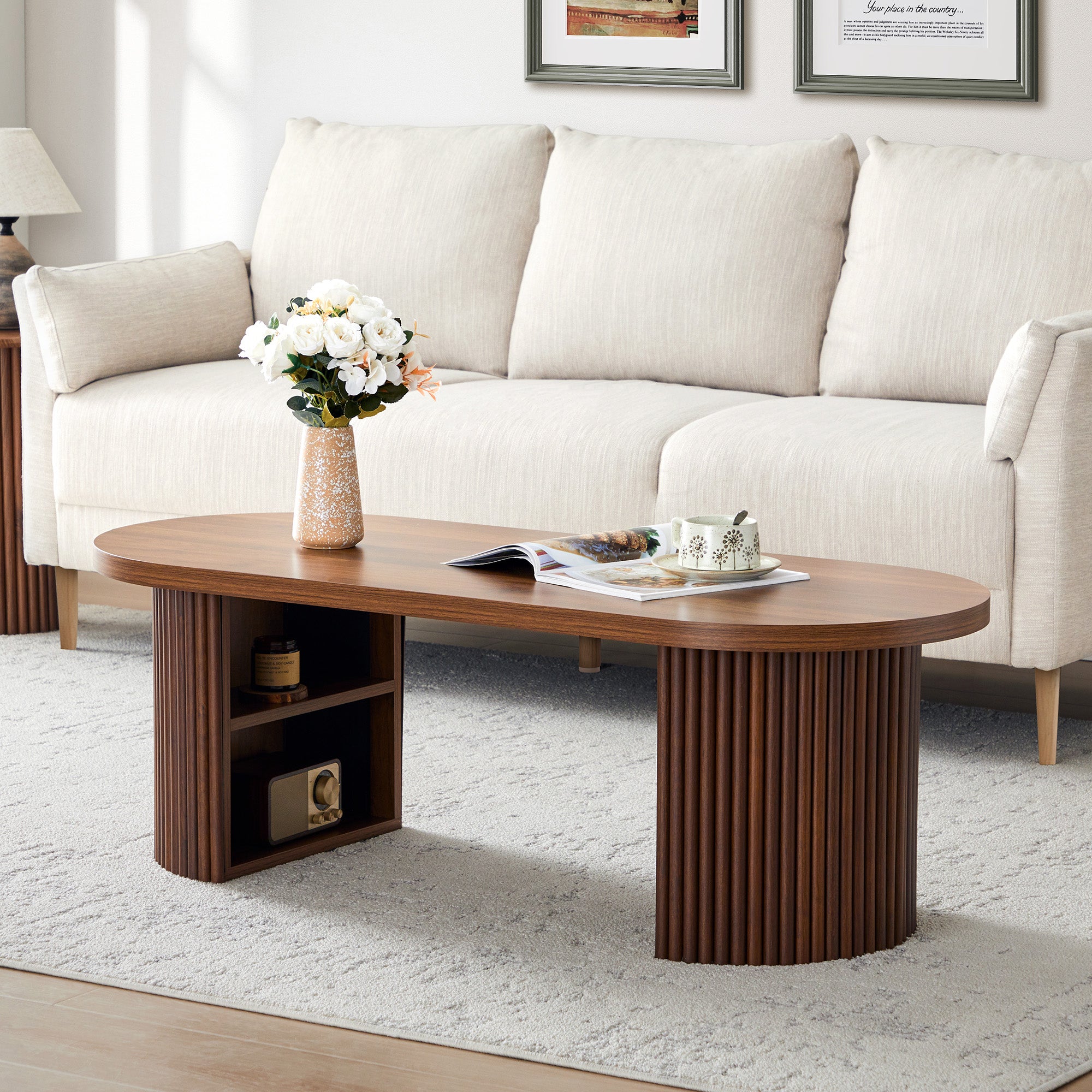 Wirrytor Oval Fluted Coffee Table with Fluted Legs