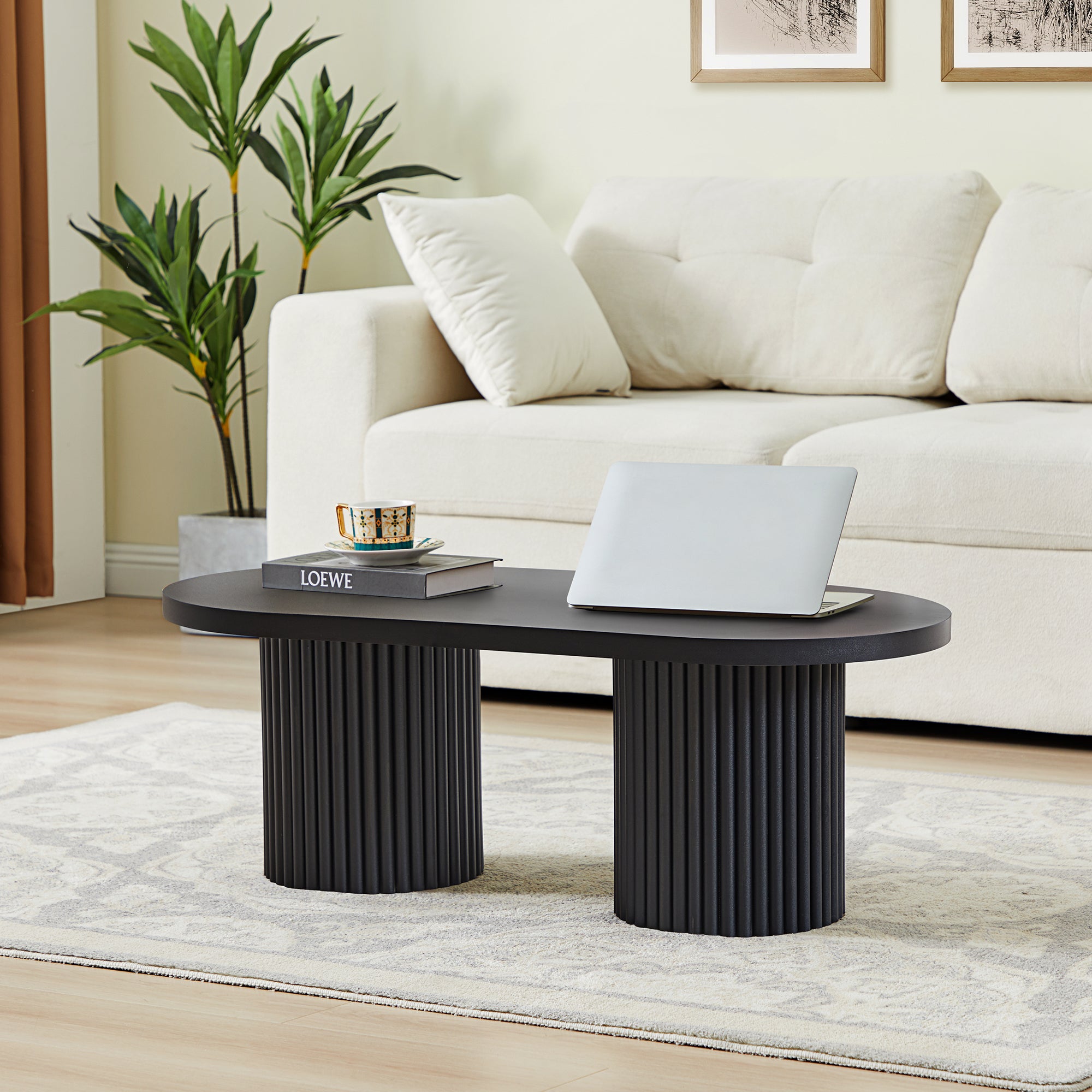 Wirrytor Oval Fluted Coffee Table with Fluted Legs