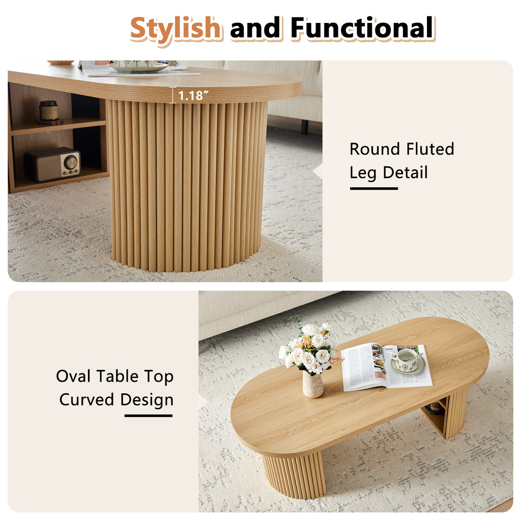 Wirrytor Oval Fluted Coffee Table with Fluted Legs
