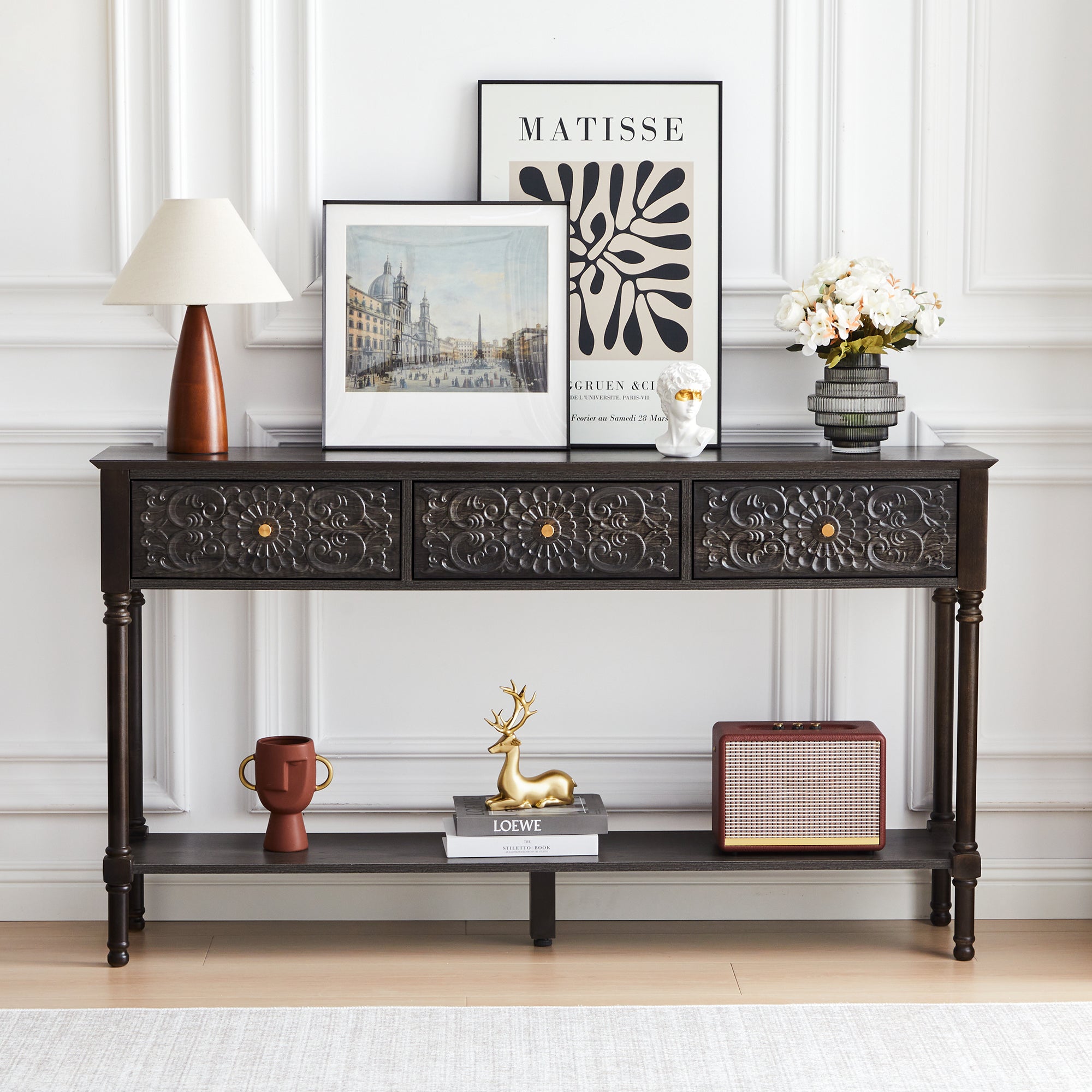 Wirrytor Retro Console Table with 2 Drawers for Narrow Entryway