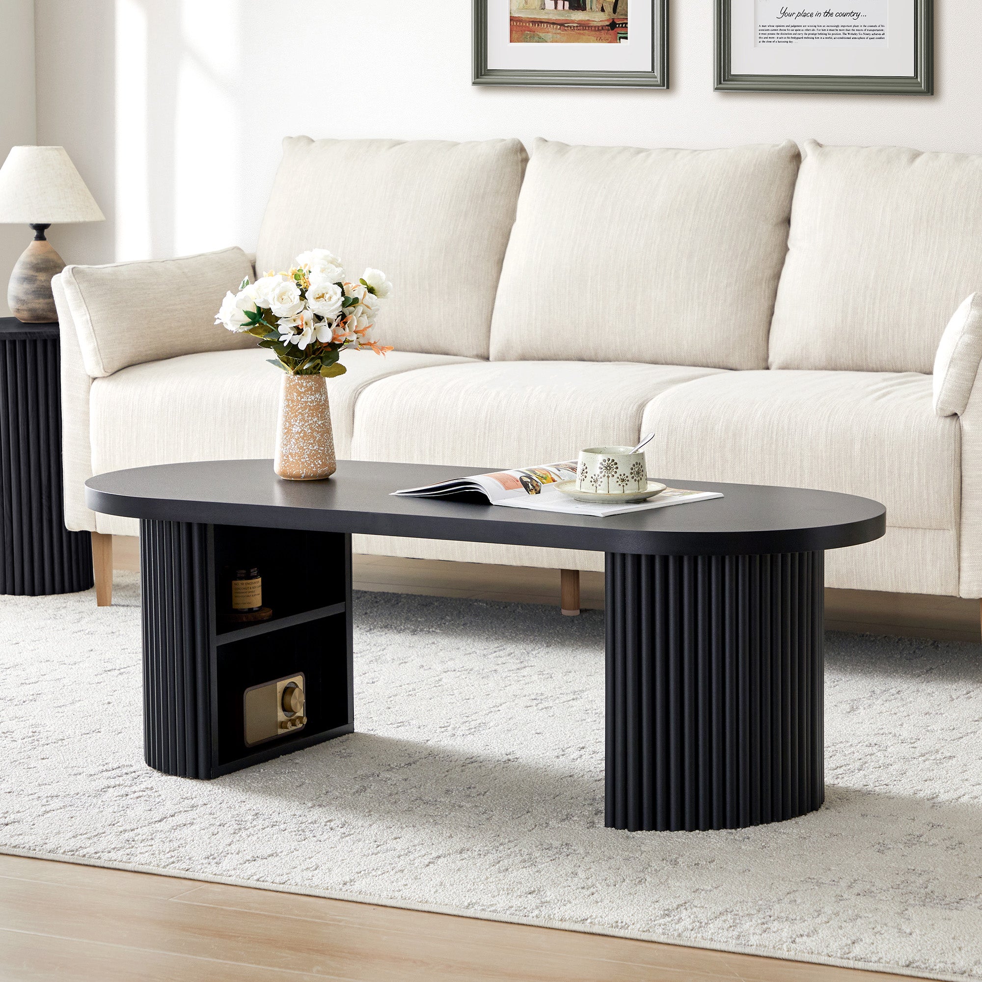 Wirrytor Oval Fluted Coffee Table with Fluted Legs